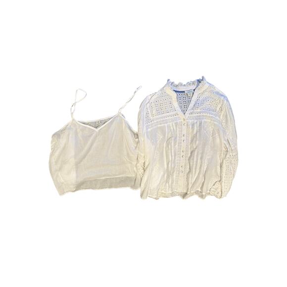 SUNDANCE White Eyelet Embroidered Blouse PM Petite Medium with Cami Liner - Picture 4 of 6